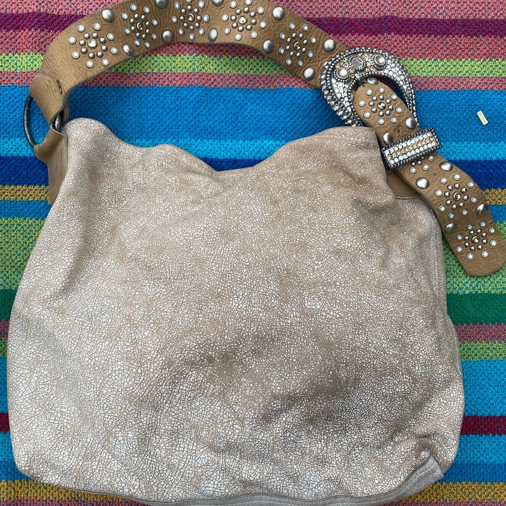 Leather Rock Handbag with embellished handle!